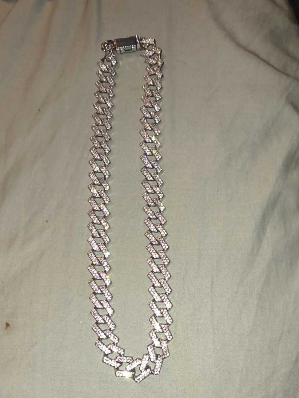 Pave Cuban Link Chain Necklace - Silver Tone